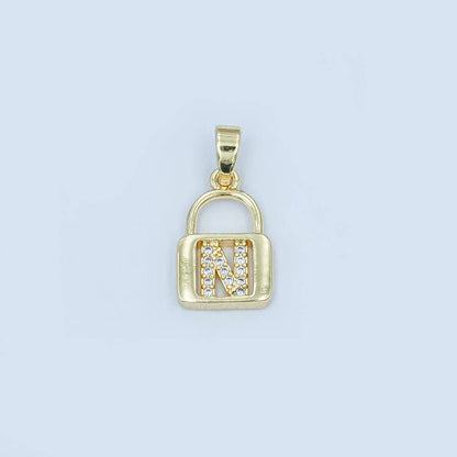 24K Gold Filled Micro Paved Initial Letter Padlock Pendant | A001 - A013: Letter K