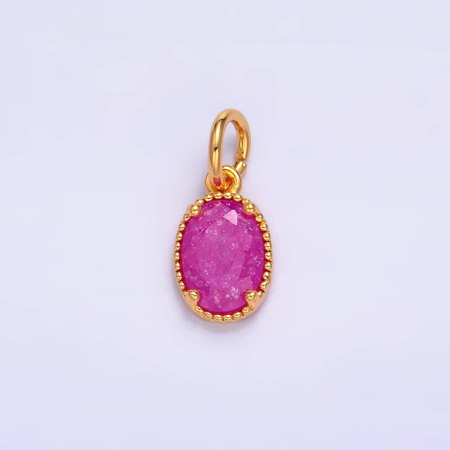 24K Gold Filled Green, Pink, Fuchsia Glitter CZ Oval Charm | W280 W281: Green