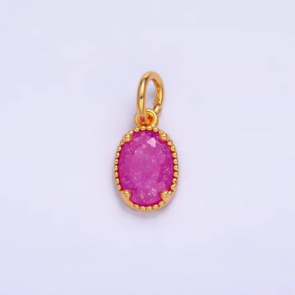 24K Gold Filled Green, Pink, Fuchsia Glitter CZ Oval Charm | W280 W281: Green
