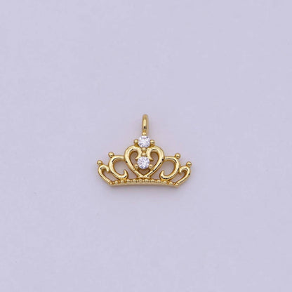 Mini Silver Princess Tiara Charm - Gold Princess Crown Charm for Necklace or Bracelet Component N-449 N-450: Gold