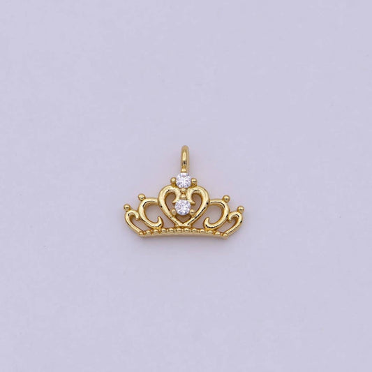 Mini Silver Princess Tiara Charm - Gold Princess Crown Charm for Necklace or Bracelet Component N-449 N-450: Gold