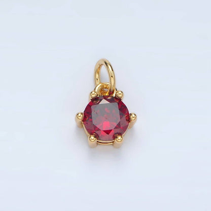 24K Gold Filled 8mm Round CZ Birthstone Personalized Charm | AG871 - AG876: February - Amethyst