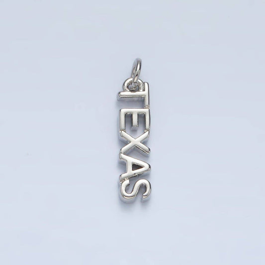 16K Gold Filled USA City States Script Tag Charm in Gold & Silver | D814 - D823: Silver / Texas