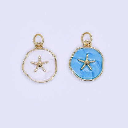 24K Gold Filled 15mm Enamel Floating Sea Starfish Charm in Blue & White | AF-527: Blue