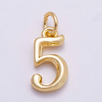 16K Gold Filled 14mm Minimalist Molten Number Numerology Charm | Charms-00878 ~ Charms-00887: Numbers 0-9 Set