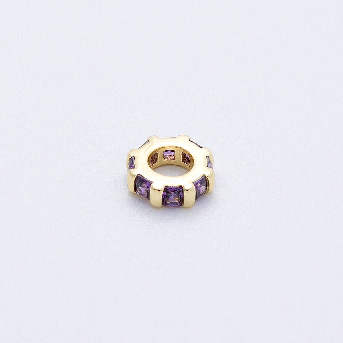 16K Gold Filled 8mm Personalized Birthstone Micro Paved Round CZ Rondelle Spacer Bead | Beads-00152 ~ Beads-00163: October - Pink Tourmaline