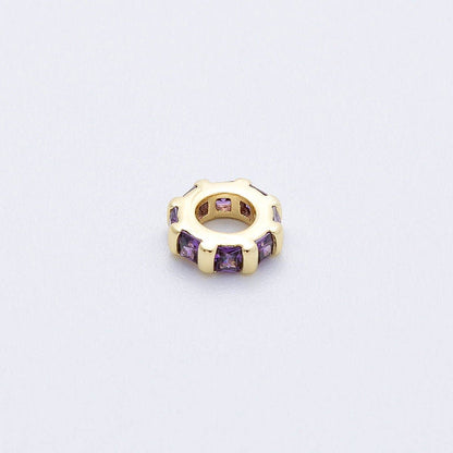 16K Gold Filled 8mm Personalized Birthstone Micro Paved Round CZ Rondelle Spacer Bead | Beads-00152 ~ Beads-00163: October - Pink Tourmaline