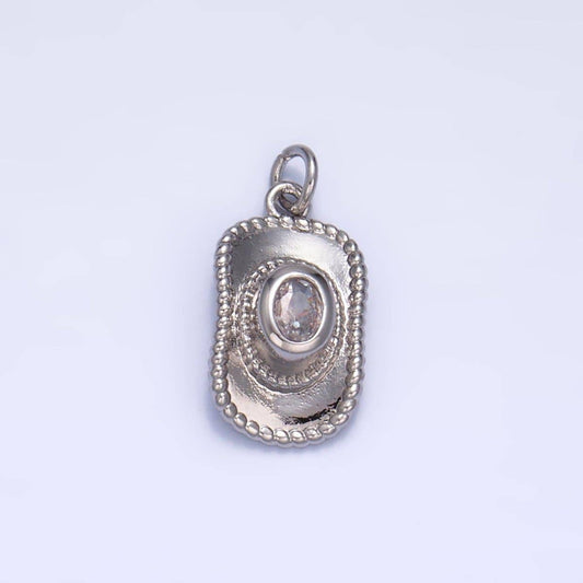 24K Gold Filled Multidimensional 3D Clear CZ Cowboy Hat Charm in Gold & Silver | W367: Silver