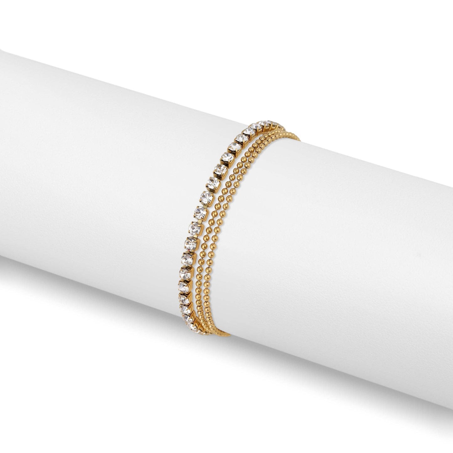 18K Gold PVD Elegant Layered 3 Row Chain Anklet: Gold