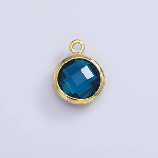 9mm Round BIRTHSTONE Cubic Zirconia Circle Gold Charm Add on Component For Jewelry Making | N-1209 N-1210: Turquoise