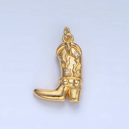24K Gold Filled CZ Flaming Cowboy Boot Multidimensional Charm in Gold & Silver | X928: Silver