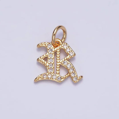 16K Gold Filled Initial Letter Old English Font Personalized Micro Paved Add-On Charm | A-572-A-584: ALL INITIAL