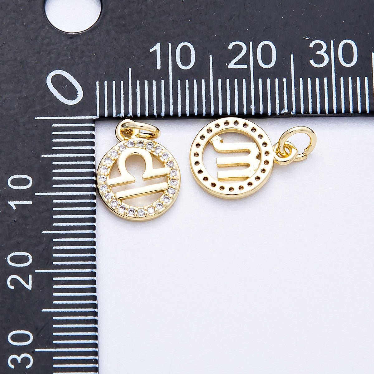 16K Gold Filled 13.5mm Micro Paved CZ Personalized Zodiac Sign Charm | Charms-00223 ~ Charms-00234: Zodiac Set