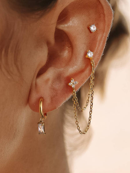 18K Gold Non-Tarnish CZ Chain Earring Set