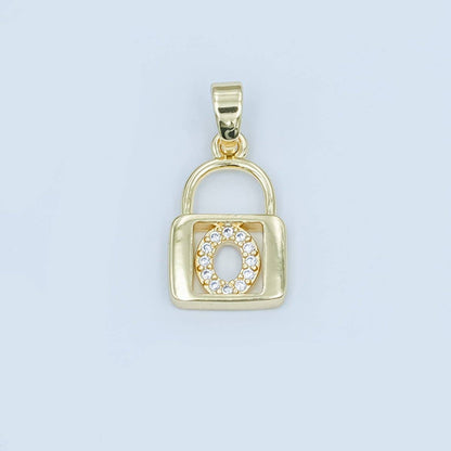 24K Gold Filled Micro Paved Initial Letter Padlock Pendant | A001 - A013: Letter K