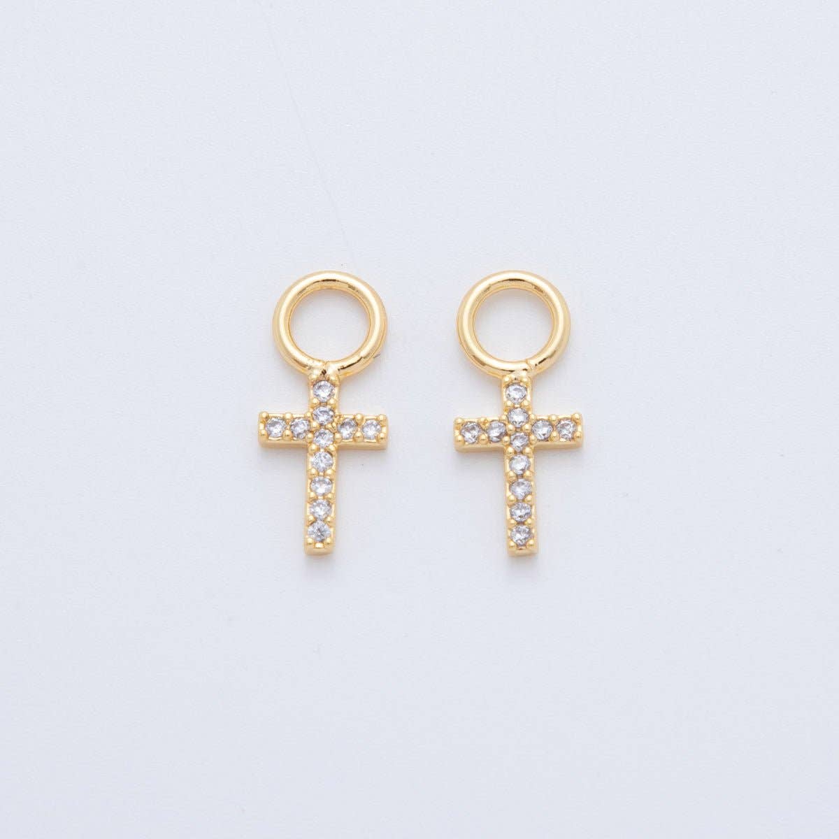 18K Gold Filled Micro Paved Religious Cross Add-On Drop Earring Charm | AF753