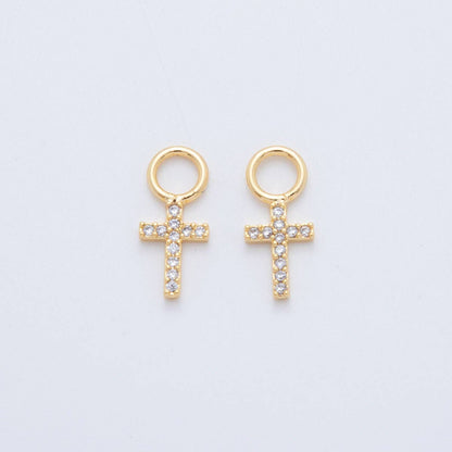 18K Gold Filled Micro Paved Religious Cross Add-On Drop Earring Charm | AF753