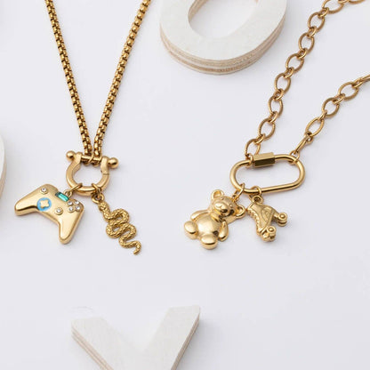 18K Gold PVD Stainless Steel Game Controller Charm: Stainless