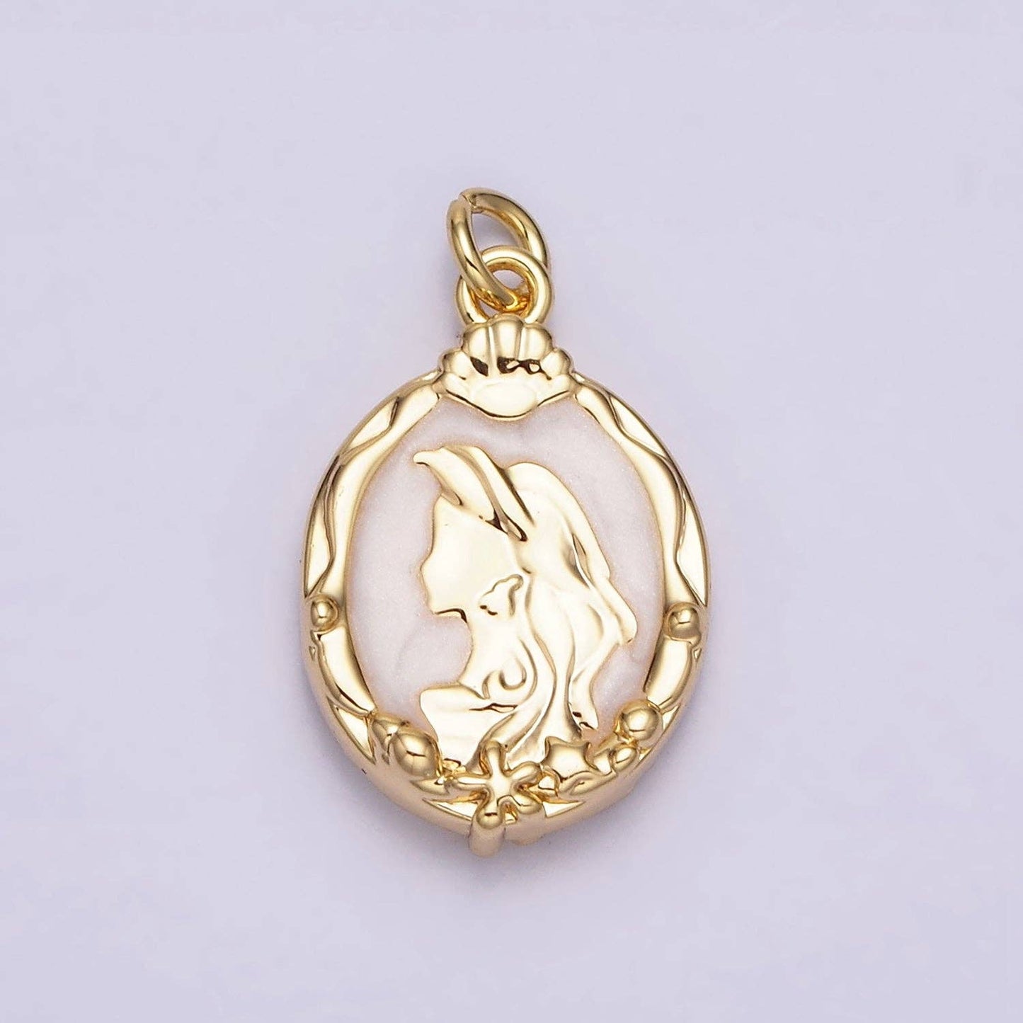16K Gold Filled Double Sided Princess Mermaid  White, Pink, Blue Sparkly Enamel Charm in Gold & Silver | AC1087 - AC1092: Gold / White