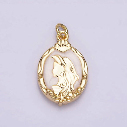 16K Gold Filled Double Sided Princess Mermaid  White, Pink, Blue Sparkly Enamel Charm in Gold & Silver | AC1087 - AC1092: Gold / White
