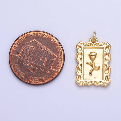 Mini Gold Frame Rose Charm Silver Belle Flower in the Picture frame AC751 AC752: Silver