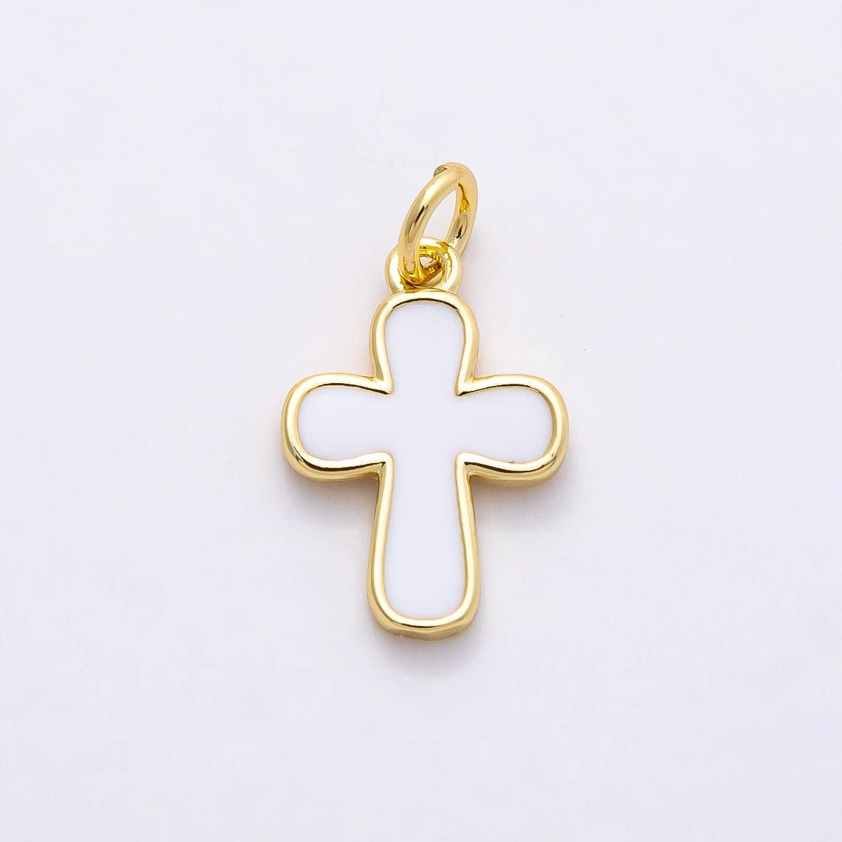 16K Gold Filled 16mm White Enamel Cross Mini Charm | Charms-00844