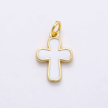 16K Gold Filled 16mm White Enamel Cross Mini Charm | Charms-00844