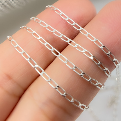Permanent  Jewelry Sterling Silver Flat Paperclip Link Chain: 7in / 2.1mm-3mm / Cable