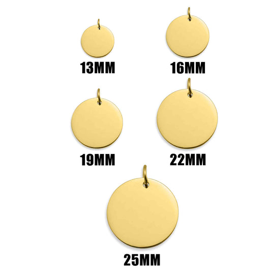 Engravable Circle 18K Gold Charms for Necklaces: 16mm