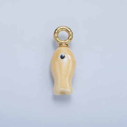 24K Gold Filled 30mm Enamel Fish Sea Animal Ceramic Drop Charm | X794 - X801: White