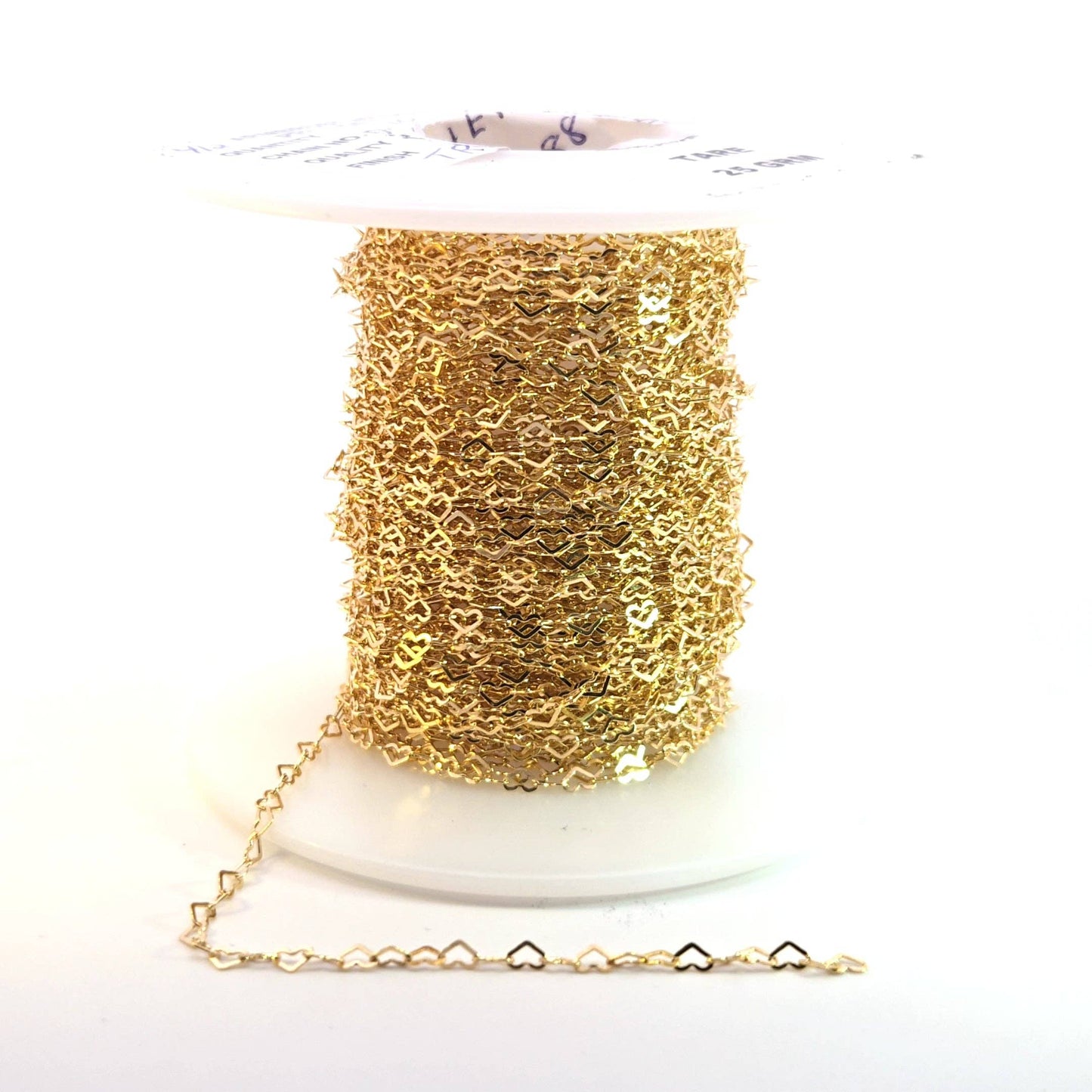 A35F/SPGF. 14K Gold Filled Flat Heart Link Chain: 1 Ft. / 3.1mm-4mm / Heart