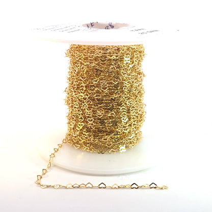 A35F/SPGF. 14K Gold Filled Flat Heart Link Chain: 1 Ft. / 3.1mm-4mm / Heart