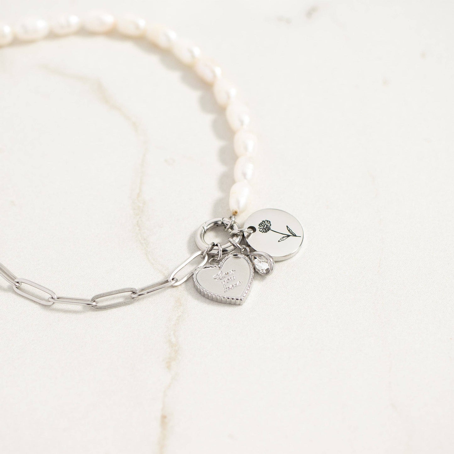 Freshwater Pearl Paperclip Split Chain Charm Holder Necklace: Stainless