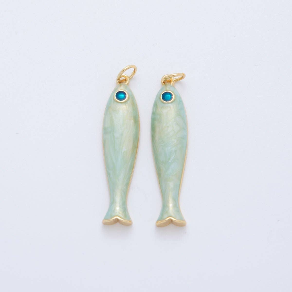 18K Gold Filled Blue, Green, Red Enamel Sardine Fish Charm | AF404 AF-779: Red