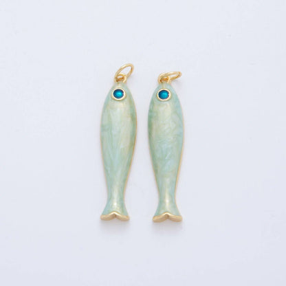 18K Gold Filled Blue, Green, Red Enamel Sardine Fish Charm | AF404 AF-779: Red