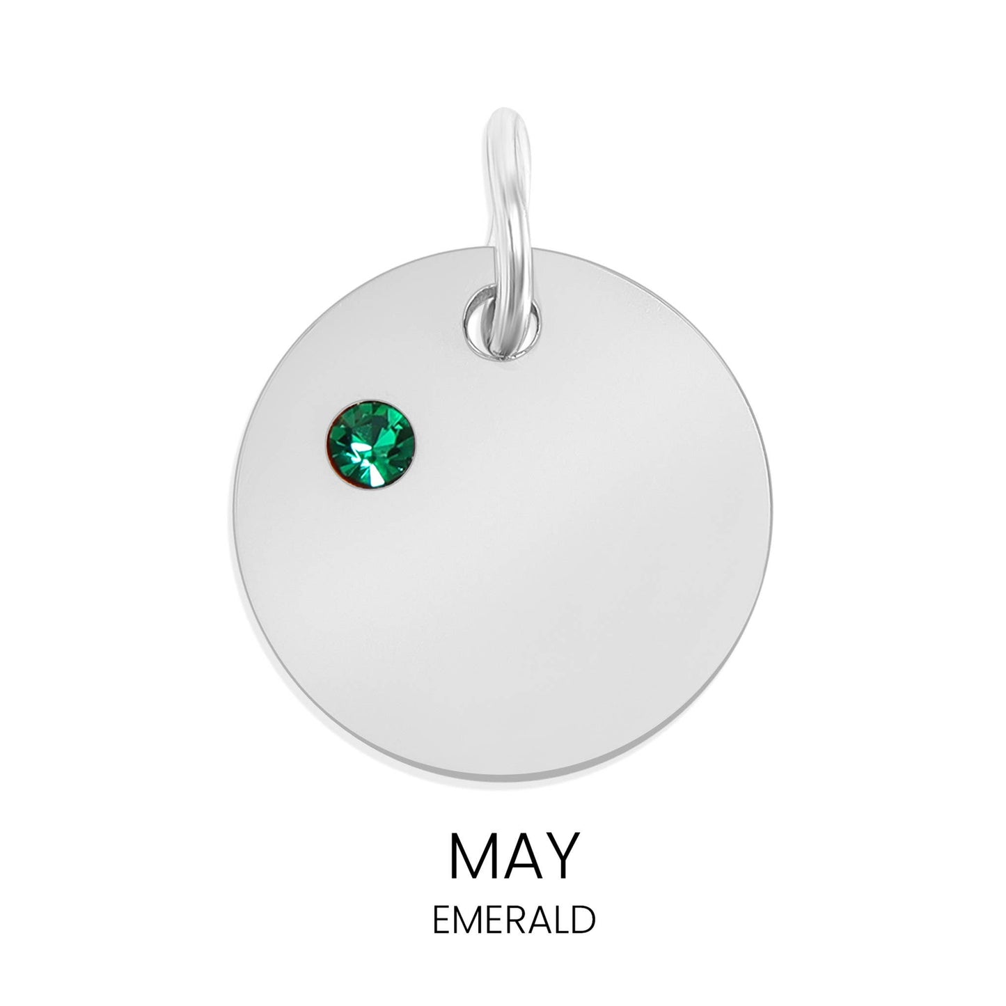 Stainless Steel Blank Engravable Circle Birthstone Charm: May/Emerald