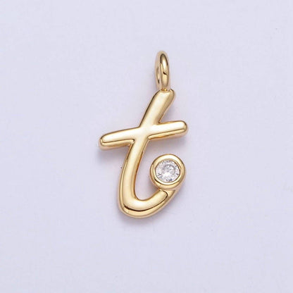 Gold Initial Alphabet Lower Case Cursive Letter Clear CZ Personalized Charm | A-507-A-519: Letter J