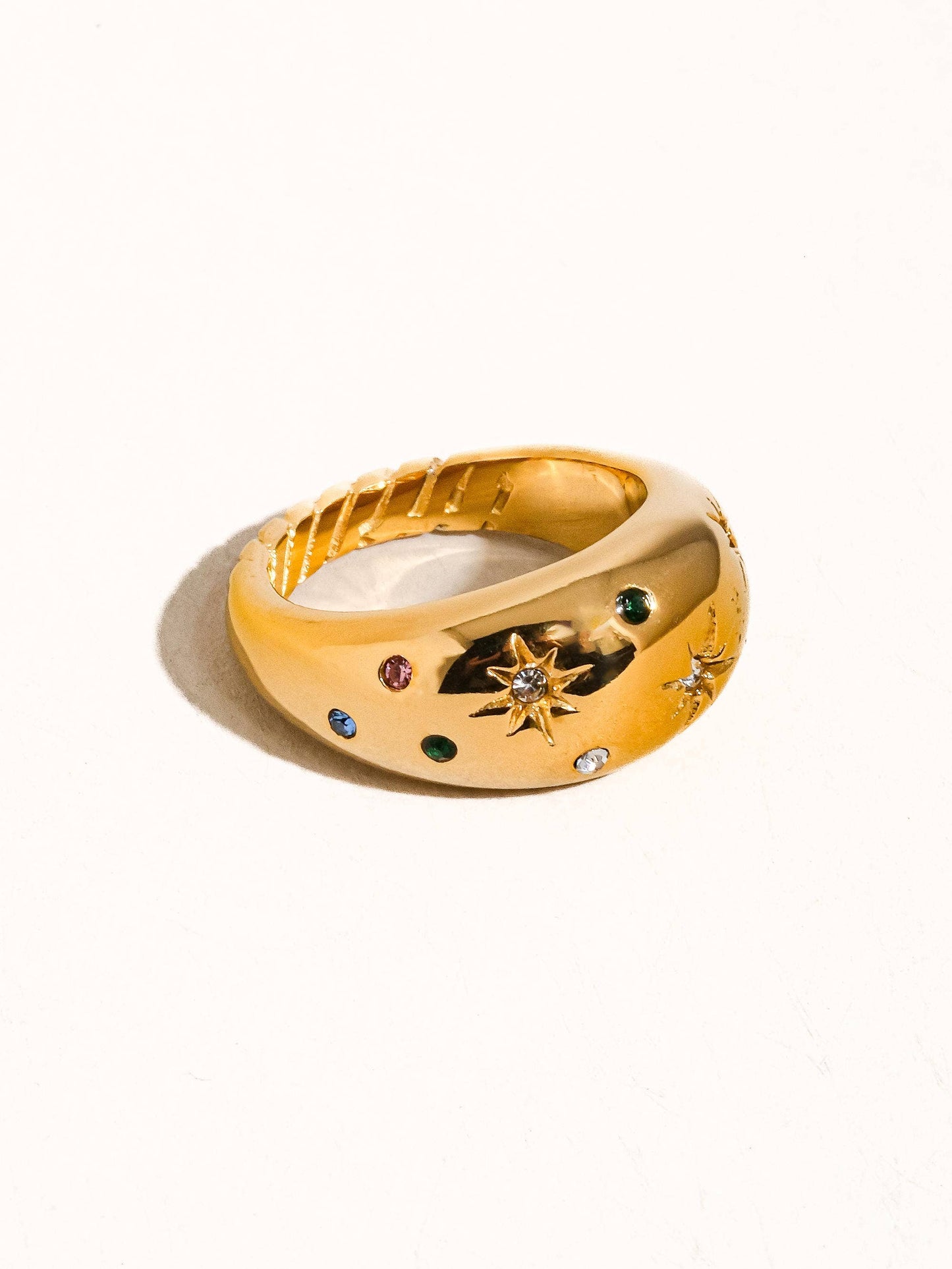 18K Gold Non-Tarnish Star Dome Ring: Yellow Gold / 8