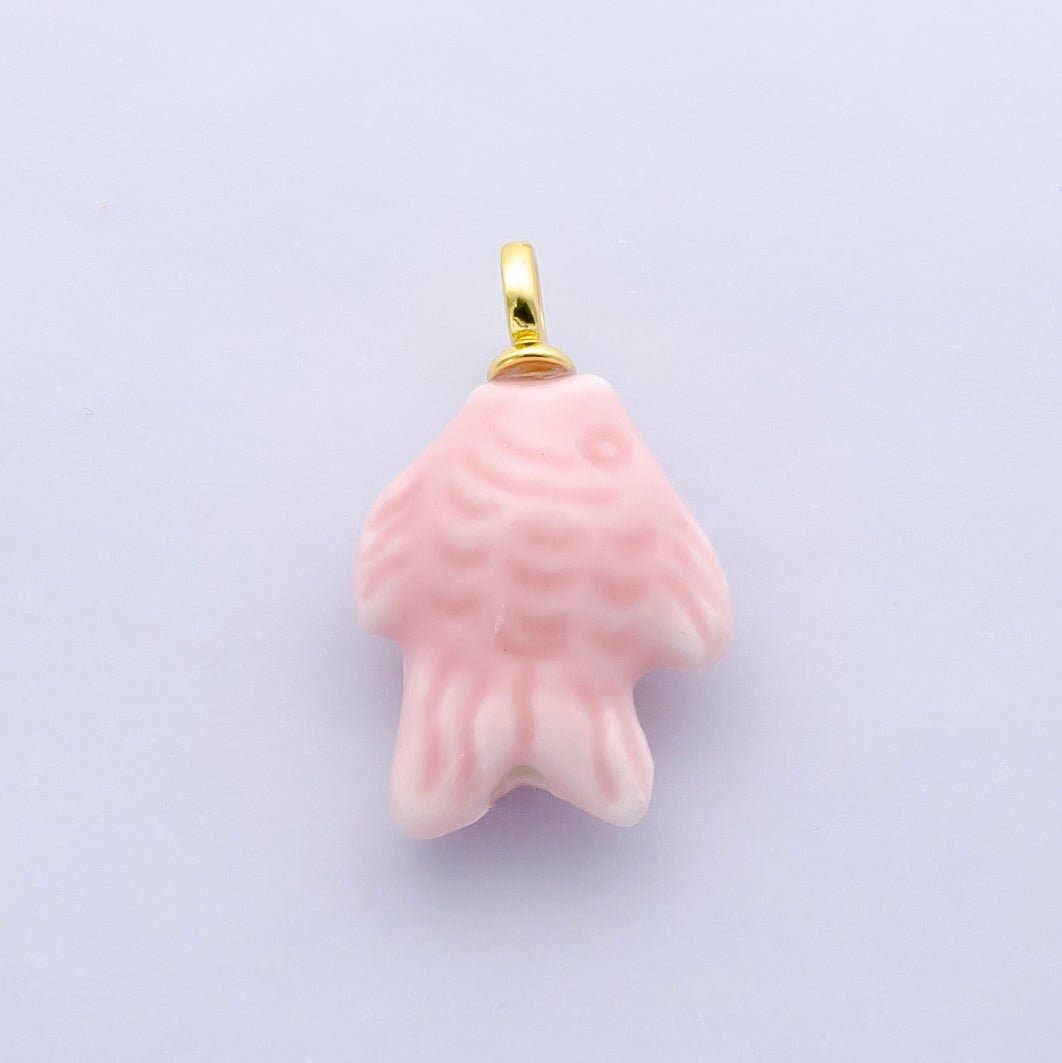 24K Gold Filled Nature Floral Mushroom Pet Sea Sell Ceramic Drop Charm: 21 Pink House