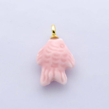 24K Gold Filled Nature Floral Mushroom Pet Sea Sell Ceramic Drop Charm: 21 Pink House