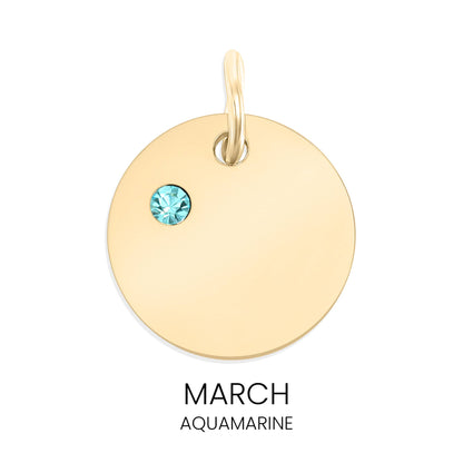 18K Gold PVD Blank Engravable Circle Birthstone Charm: January/Garnet