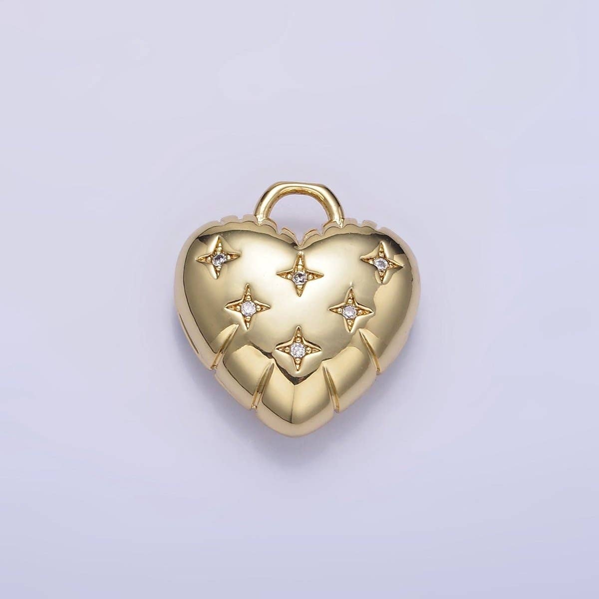 24K Gold Filled Star CZ Puffed Heart Charm in Gold & Silver | H035: Silver
