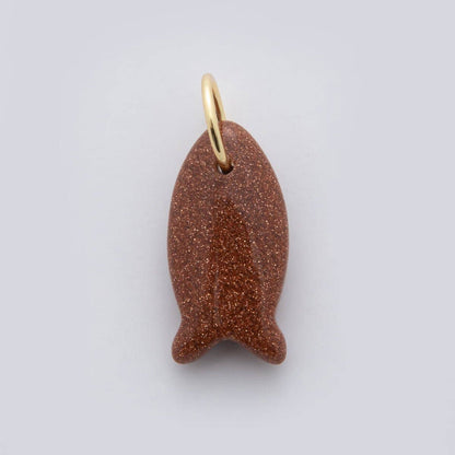 18K Gold Filled 23.7mm Natural Gemstone Fish Charm | C317 - C435: White Opal