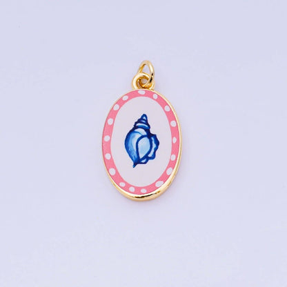 24K Gold Filled 23mm Enamel Art Oval Spring Holiday Charm in Flower, Butterfly, & Nature | AH-544 AH-545, AJ-513, AJ-514, AJ-520, AJ-528 - AJ530, AJ-532 - AJ-535, AJ-539 AJ-540, AJ-544 AJ-545, AJ-547: 6. Blue Lemon
