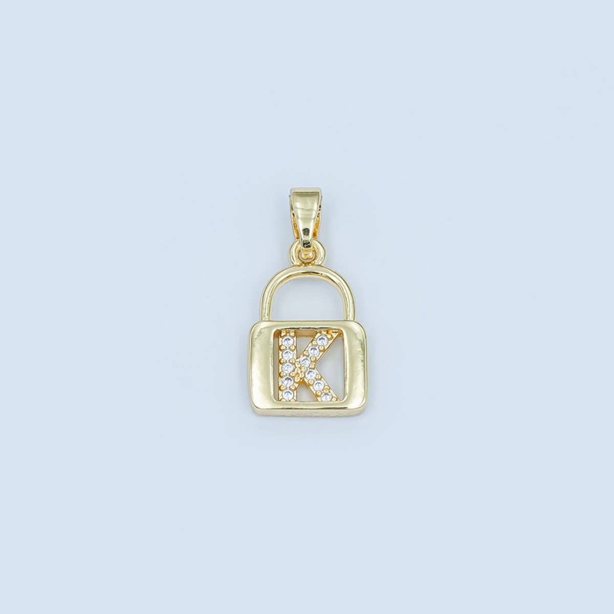 24K Gold Filled Micro Paved Initial Letter Padlock Pendant | A001 - A013: Letter K