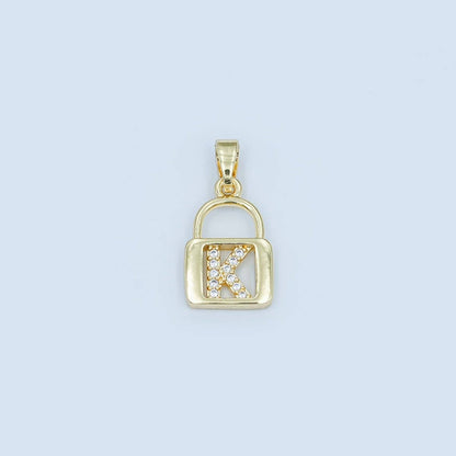 24K Gold Filled Micro Paved Initial Letter Padlock Pendant | A001 - A013: Letter K