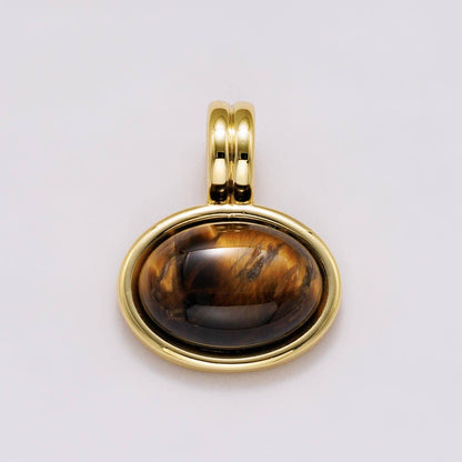16K Gold Filled 21mm Tiger Eye Cabochon Natural Gemstone Oval Bezel Pendant | Charms-00548