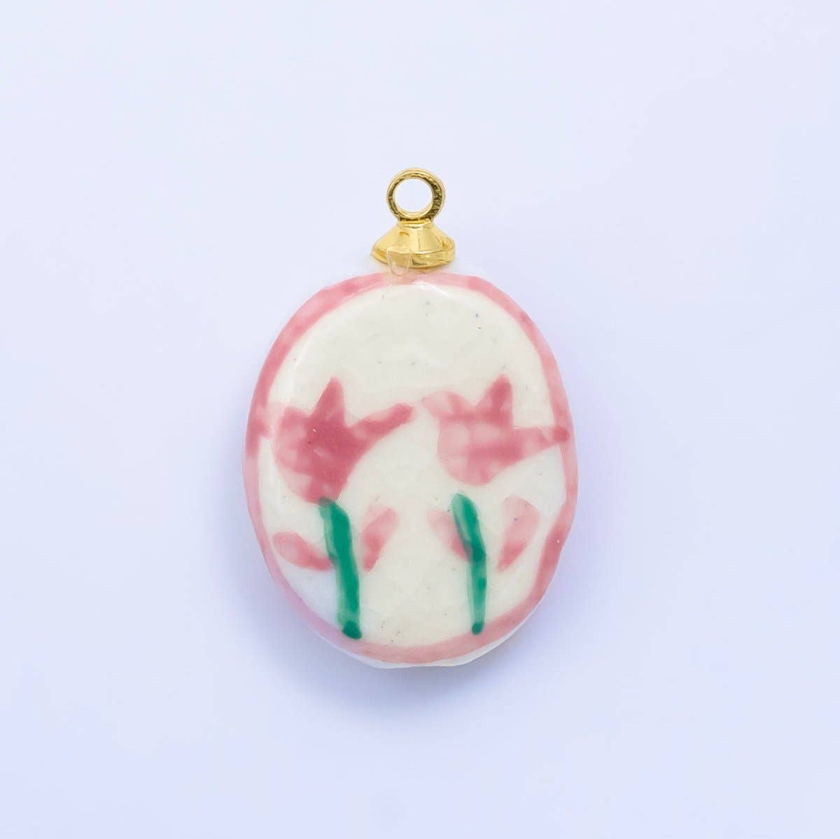 24K Gold Filled Nature Floral Mushroom Pet Sea Sell Ceramic Drop Charm: 21 Pink House