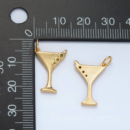 24K Gold Filled Martini Olive Alcohol Drink CZ Mini Charm in Gold & Silver | E311: Silver