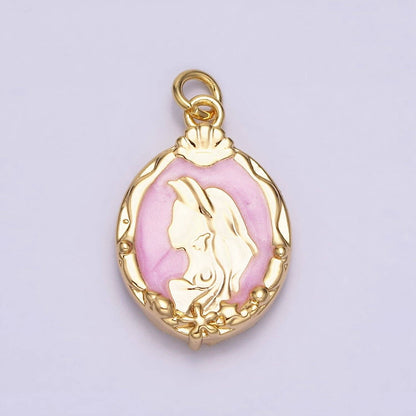 16K Gold Filled Double Sided Princess Mermaid  White, Pink, Blue Sparkly Enamel Charm in Gold & Silver | AC1087 - AC1092: Gold / White